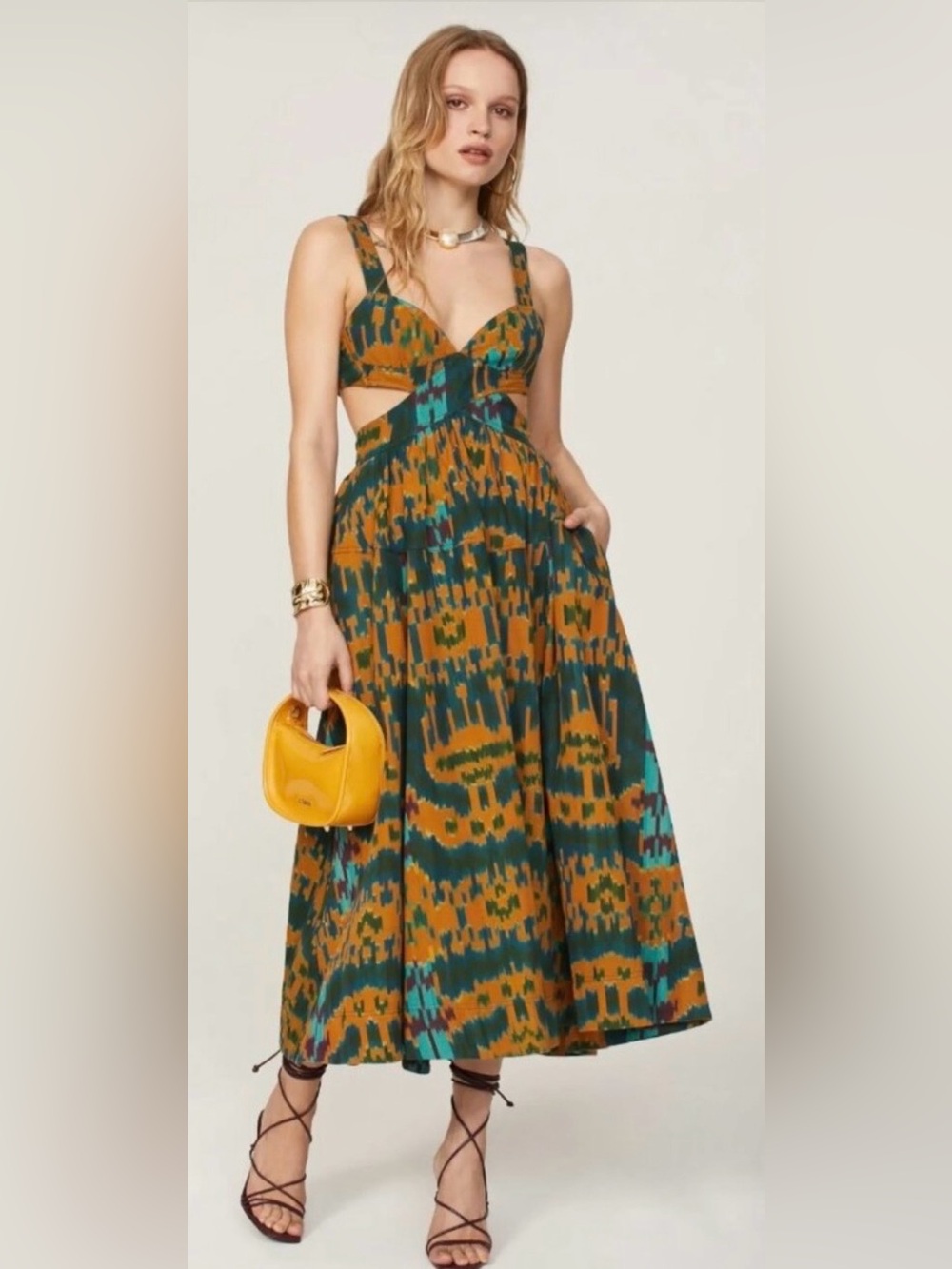 NWOT Ulla Johnson Sarika Ikat Cutout Midi Dress Size 2.